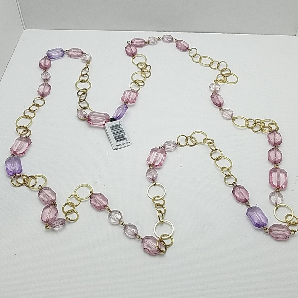 Gold Tone Purple & Pinks Stones 48" Necklace